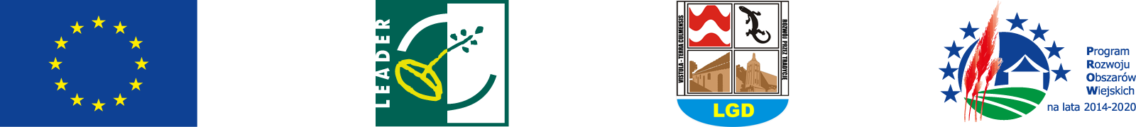 Logotypy: Unia Europejska, LEADER, LGD Vistula-Terra Culmensis, Program Rozwoju Obszarów Wiejskich 2014-2020